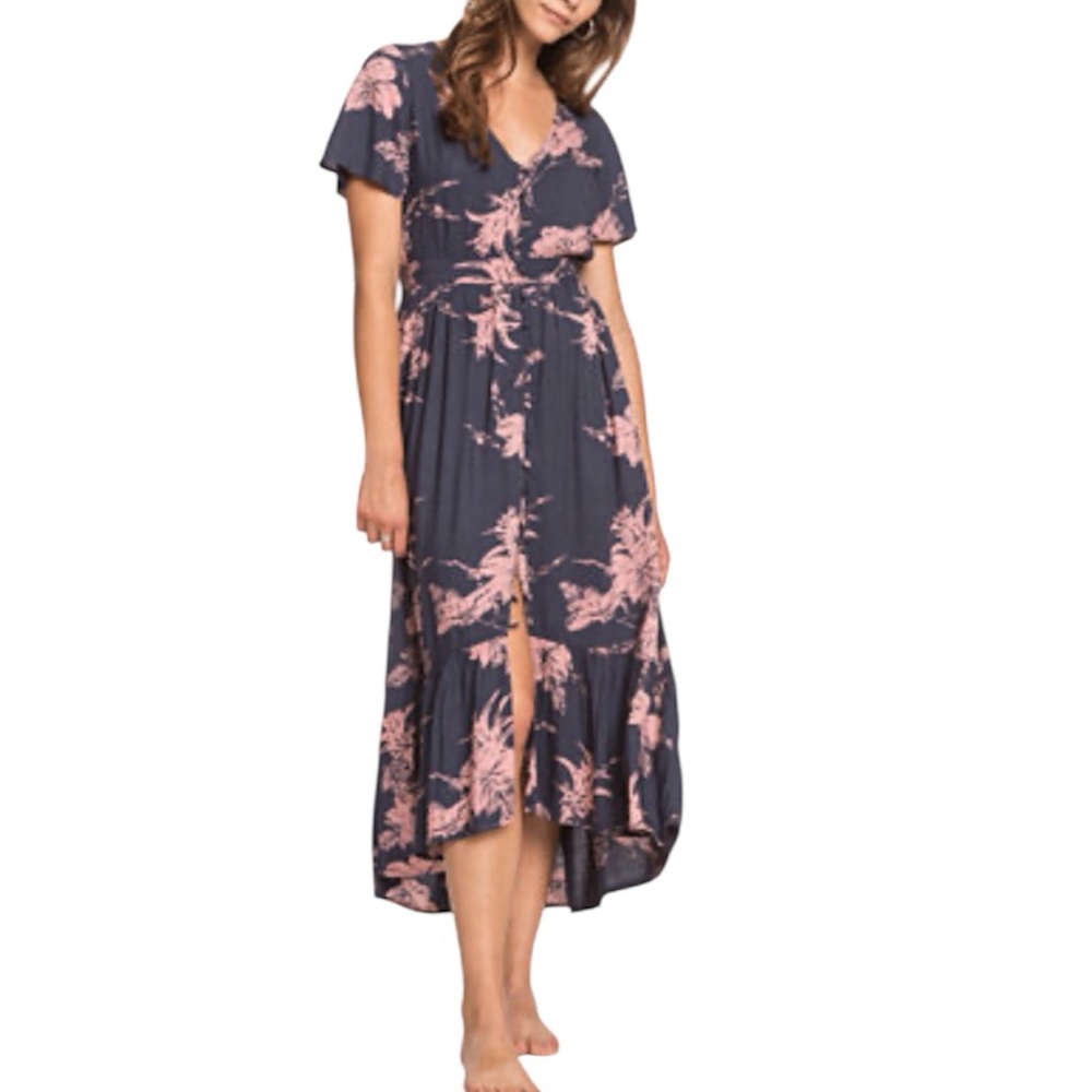 Roxy Bright Daylight Asymmetrical Floral Ruffled Maxi Dress